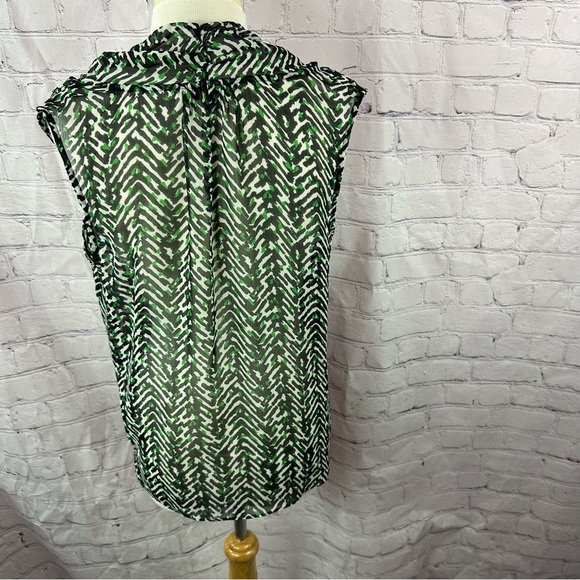 Talbots Black White green Tie Front sleeveless Blouse sz 12 office classic - Picture 3 of 7